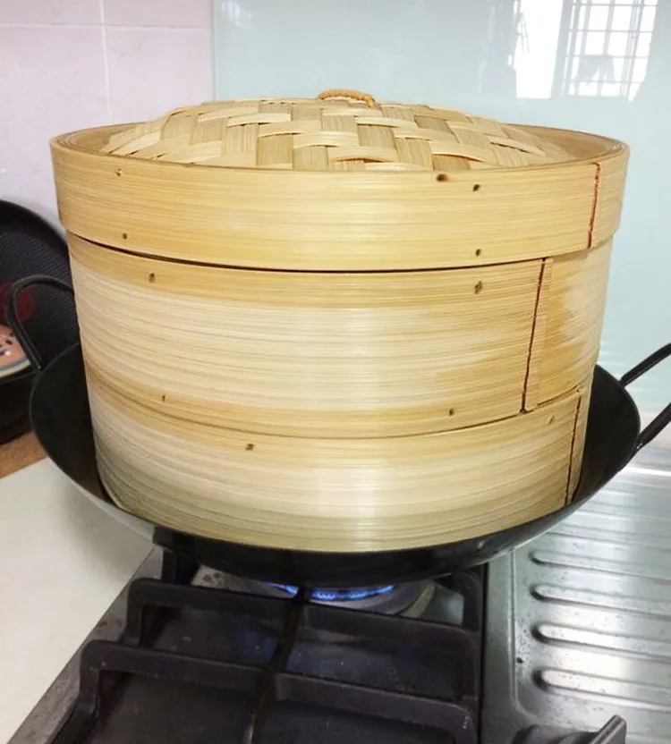 

Chinese commercial food bamboo steamer large bambinos steamer household buns mandoo leaf rice cage cover lid cookware 40cm 45cm