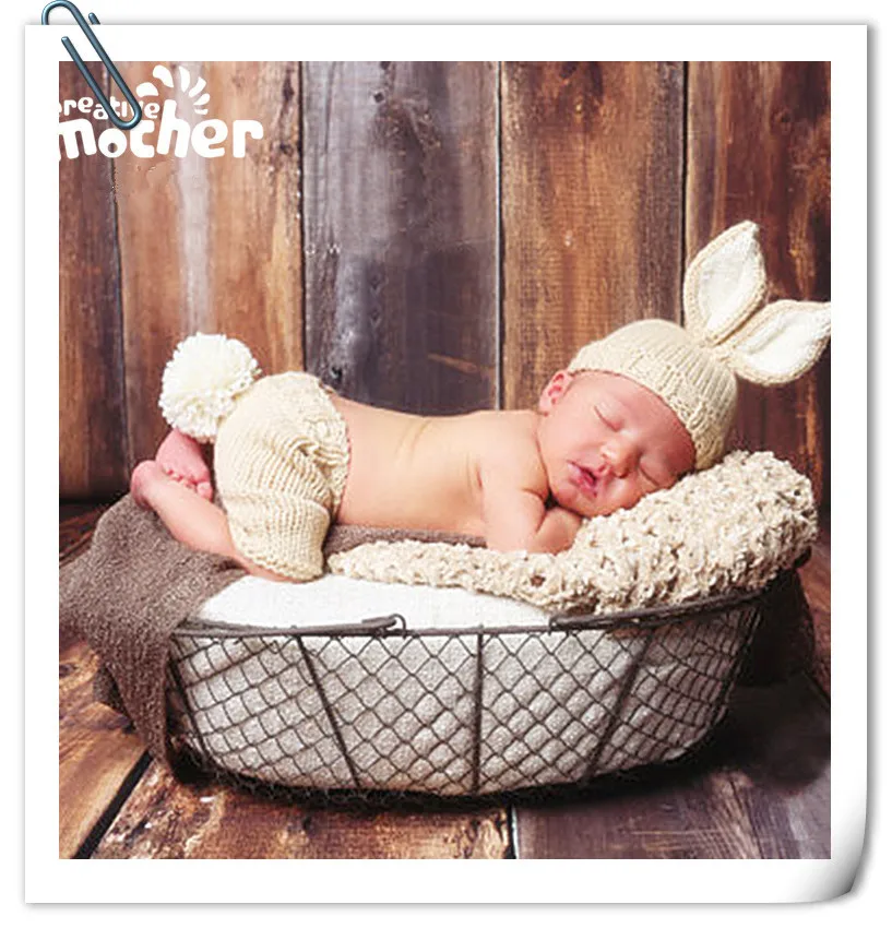 

Newborn Photography Props Accessories Baby Bunny Costume Photography Crochet Knitted Baby Rabbit Hat Outfit Baby Photo Props