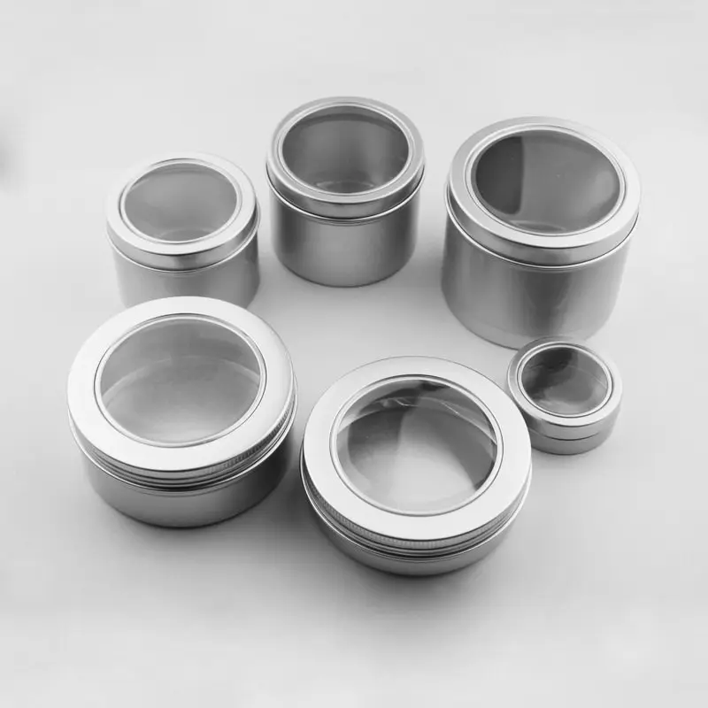 25ml empty skin care cream aluminum containers with window cap,metal aluminum jar window lid ,metal bottle tin pot can F20171109