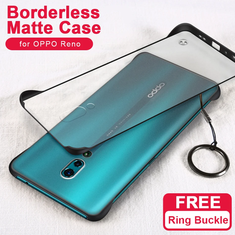 Reno Frameless Transparent Matte Hard Phone Case For OPPO Reno Cover For Reno 10x Zoom With Finger Ring Cases