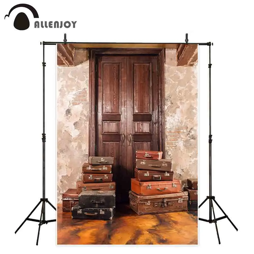 Allenjoy 사진 배경 여행 가방 빈티지 나무 문 배경 photocall photobooth 스튜디오 사진 작가