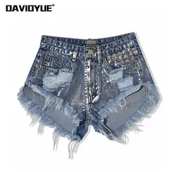 2024 estate nappa donna jeans pantaloncini vintage punk sliver rivetto strappato denim donna pantaloncini Street fashion pantaloncini a vita alta