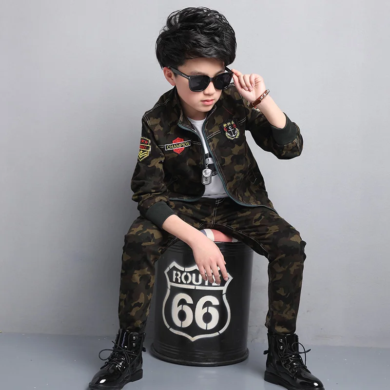 Male child clothing autumn set camouflage cotton 100% 2024 sports sets child spring boy long-sleeve + pants 2pcs