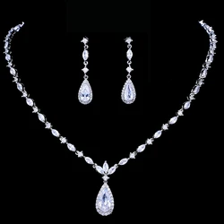 Emmaya Brand Luxury Sparkling Cubic Zirconia Crystal Zircon Flower Necklace and Earring Wedding Bridal Jewelry Sets