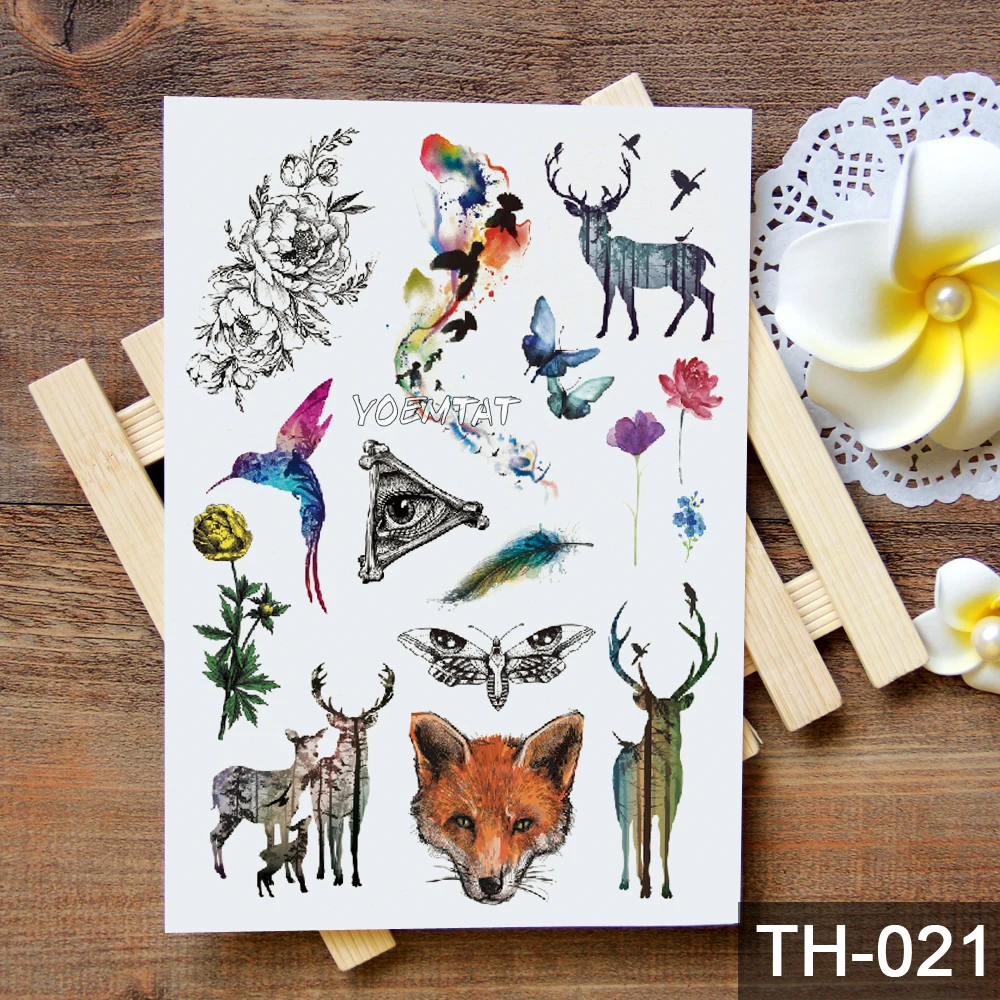 Waterproof Temporary Tattoo Sticker Watercolor Cute Little Animal Pattern Tattoo Water Transfer Body Art Fake Tattoo