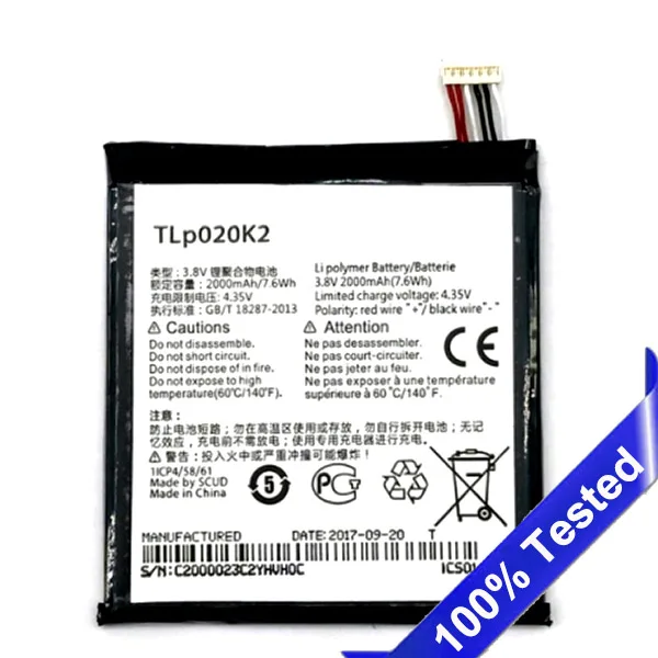 TLp020K2 Battery for Alcatel One Touch 6039H 6039Y 6039K Idol 3 4.7 Inches TLp020Kj 3.8V 2000mAh Replacement