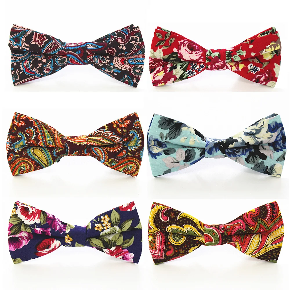 

RBOCOTT Floral Bow Tie Cotton Blue Men's Bowtie Fashion Yellow & Purple Paisley For Wedding Party Popular Neckwear Accessories