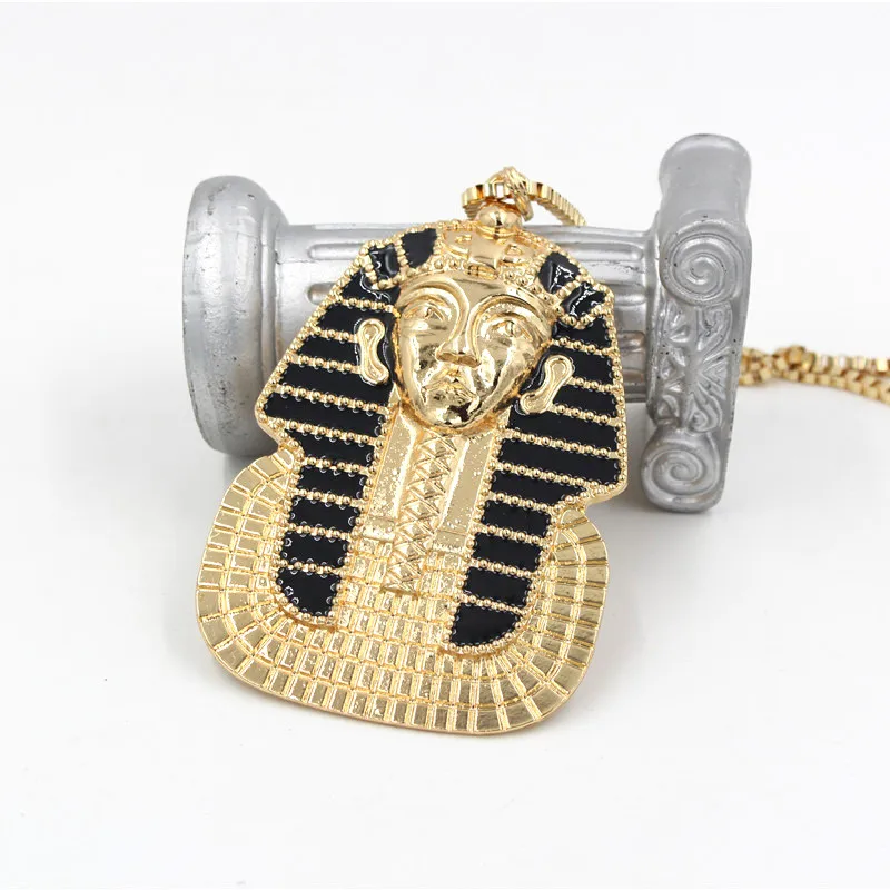 Wholesale Black Enamel Tutankhamun Classic Egyptian Pharaoh Head Pendant Necklace Hip Hop Punk Necklace Jewelry For Men Women