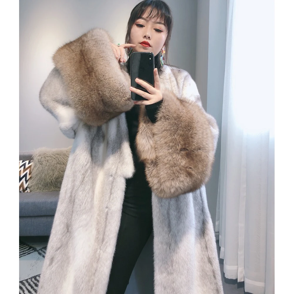 Denny&Dora Women's Imported Mink Fur Coat Women's Autumn And Winter New Fur Coat Women's Long Mink Fur Warm Jacket