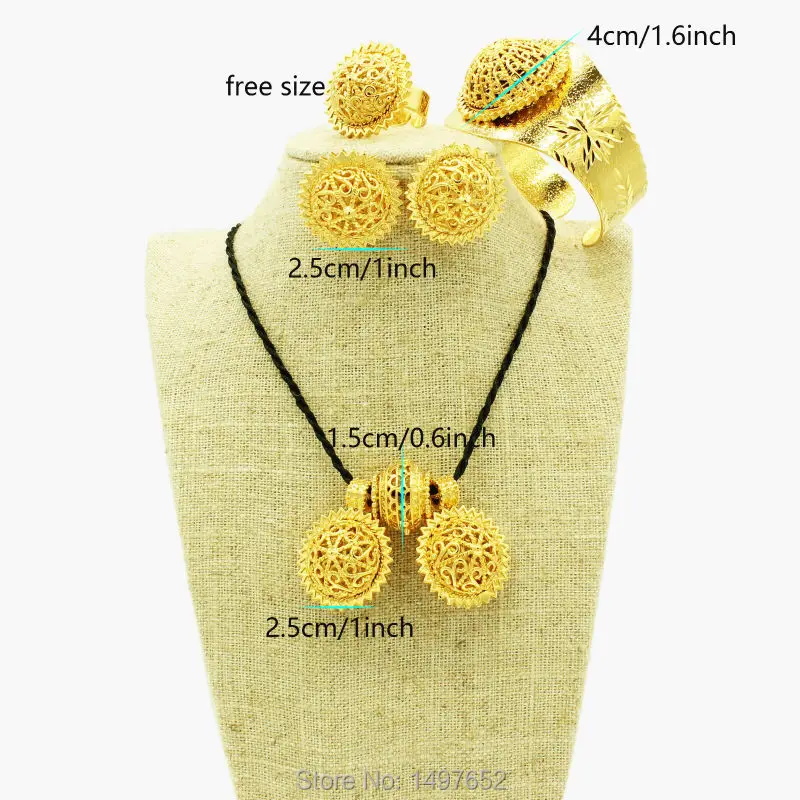 Ethiopian Women Wedding set Jewelry 24k Gold Color Pendant/ Necklace/Earrings/Bangle/Ring African Eritrea Habesha Jewelry