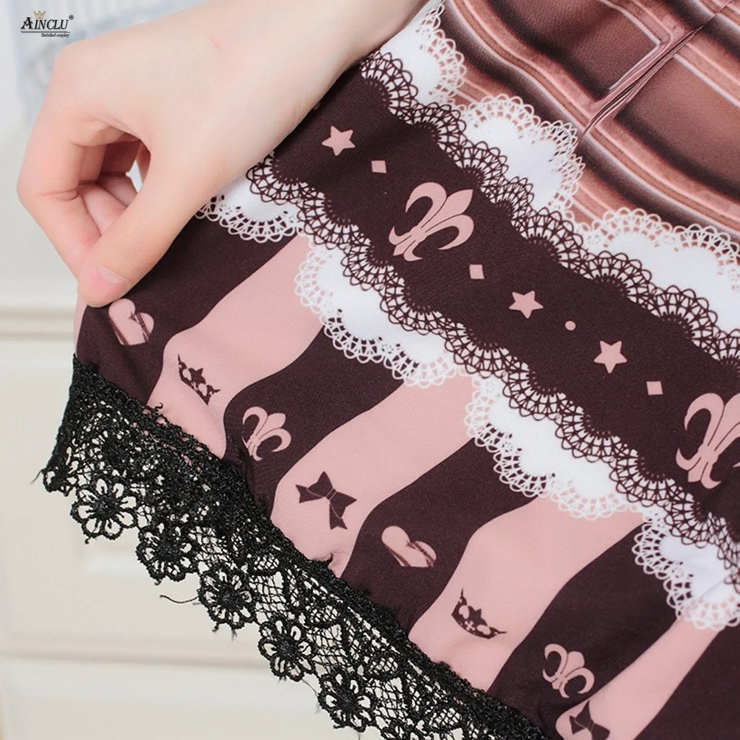 Original Japanese Style Lace Skirts Womens Chocolate Color Polyester Sweet Princess Dress Pleated Lolita Lace Skirts XS-XXL