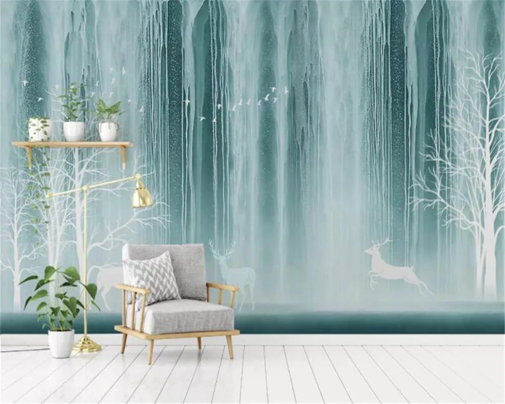 

Beibehang Custom wallpaper modern abstract waterfall modern style forest elk background wall papel de parede 3d wallpaper mural