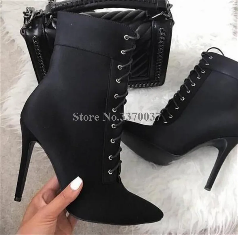 Women Elegant Fashion Pointed Toe Suede Leather Stiletto Heel Short Boots Yellow Lace-up High Heel Ankle Booties Dress Heels