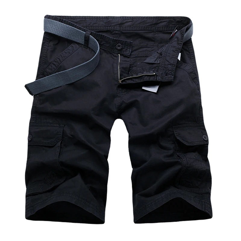 Mens Cargo Shorts Casual Shorts Fashion Pockets Solid Color Army Green Male Loose Work Shorts Plus size (No belt)