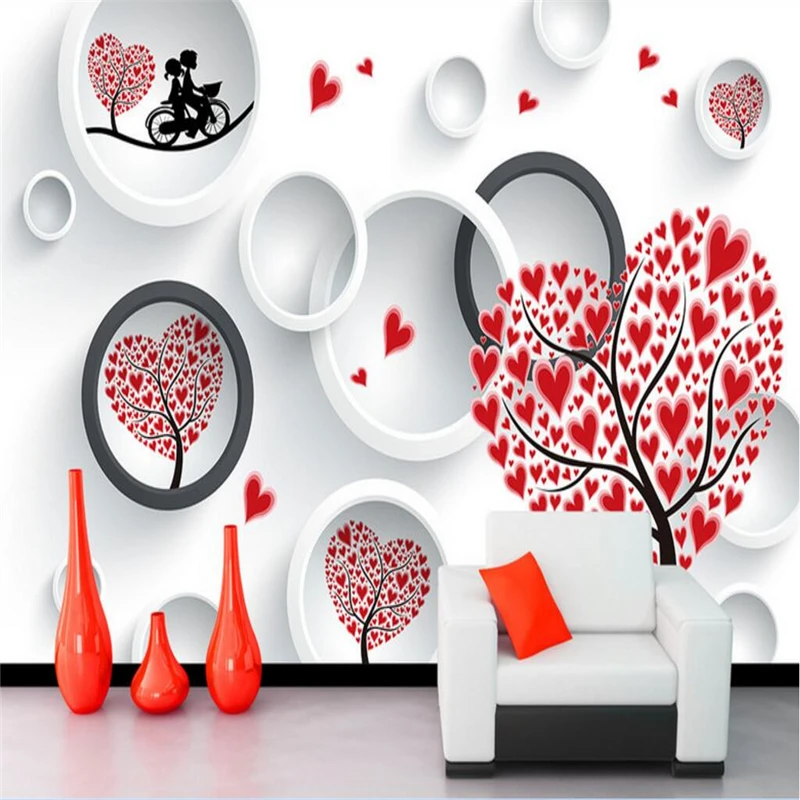 beibehang papel de parede Custom Fresco Wall Sticker Love Couple Heart Tree 3D TV Wall paper photo mural wallpaper for walls 3 d