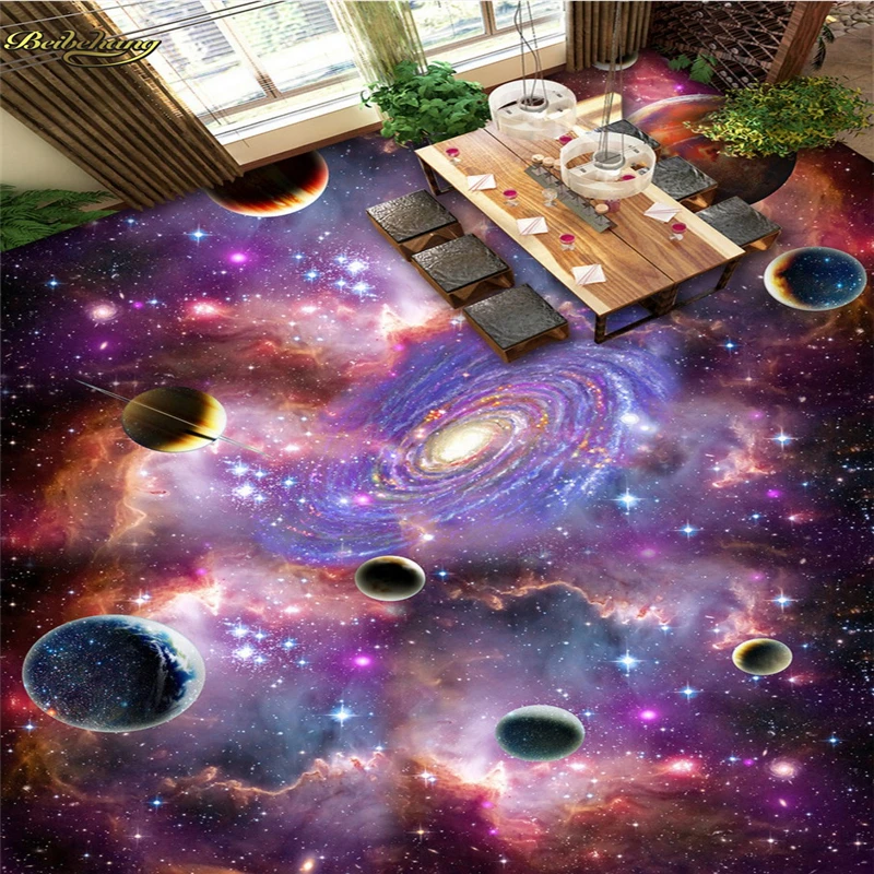 beibehang Custom Photo 3D Floor Painting Wallpaper Universe Sky Galaxy 3D 3D Painting Flooring papel de parede