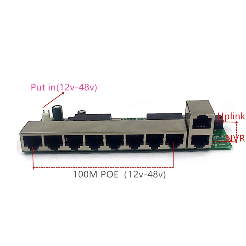 ANDDEAR-48 v 8 port gigabit unmanaged poe switch 8*100 mbps POE poort; 2*100 mbps UP Link poort; poe powered switch NVR