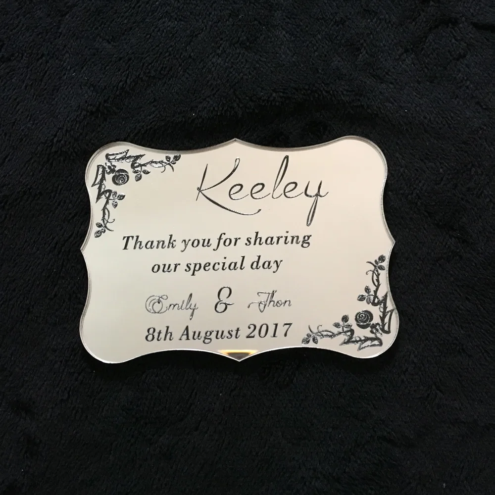 99X72mm Engraved Silver/Golden Mirror Acrylic Wedding Thank You Cards 100pcs Per Lot