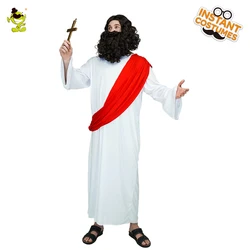 Men's Jesus Costume with Red Sash Purim Cosplay Party Adult Fancy Dress Up Halloween Role Play Jesus Outfits for Male