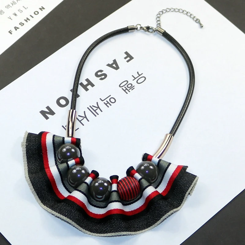 Autumn, winter, new style, short necklace, stripes, denim, fabric, fashion show, necklace and chain.