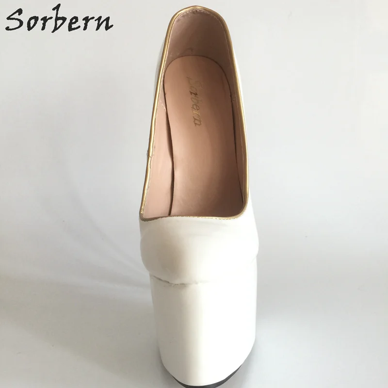 Sorbern 22Cm White High Heels Women Shoes Pumps Thick Platforms Metal Gold Thin Heel Slip-On Ladies Shoes Sexy White Heels Pumps