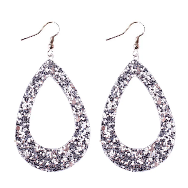 Large Hollow Out Glitter Leather Teardrop Earrings New Fashion Jewelry Red Earrings for Women