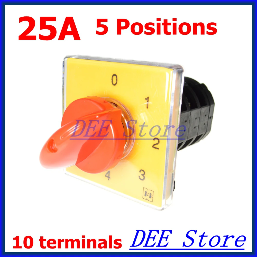 

Electrical 5 Positions(0-1-2-3-4 positions) Control Rotary Changeover Switch 25A 10 screw terminals design