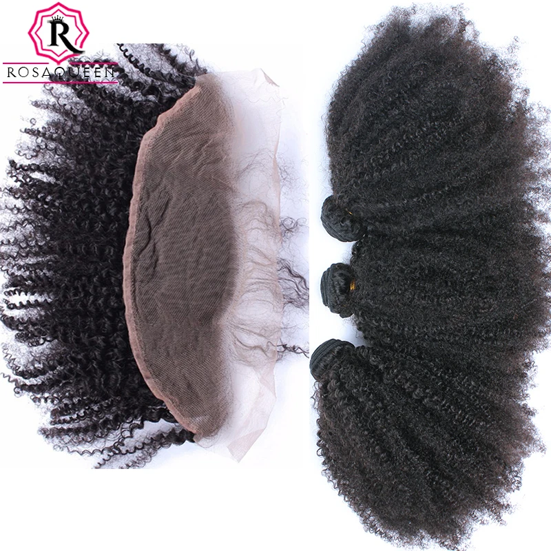 Mongolian Afro Kinky Curly Hair With Closure 3 Human Hair Bundles With Closure 13X4 13x6 Lace Frontal Dolago Remy Hair Products