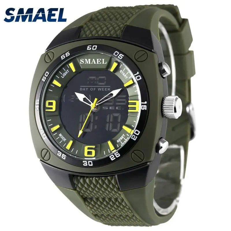 SMAEL Men Watches Military Alloy Big Dial Sport Watch Waterproof Digital Quartz Watch 1008 Men\'s Wristwatch Clock Men Army Green