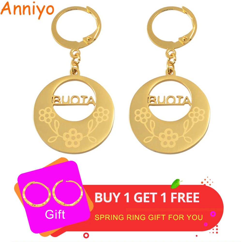 Anniyo Kiribati Stainless Steel BUOTA Earrings for Women Girls Gold Color Micronesia Marshall Jewelry #061521