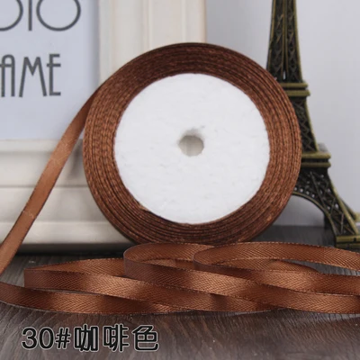 25 yards/roll (0.6cm)Coffee Single Face Satin Ribbon Gift Packing Christmas Ribbons Wedding Party Decorative Crafts Ribbons 22M