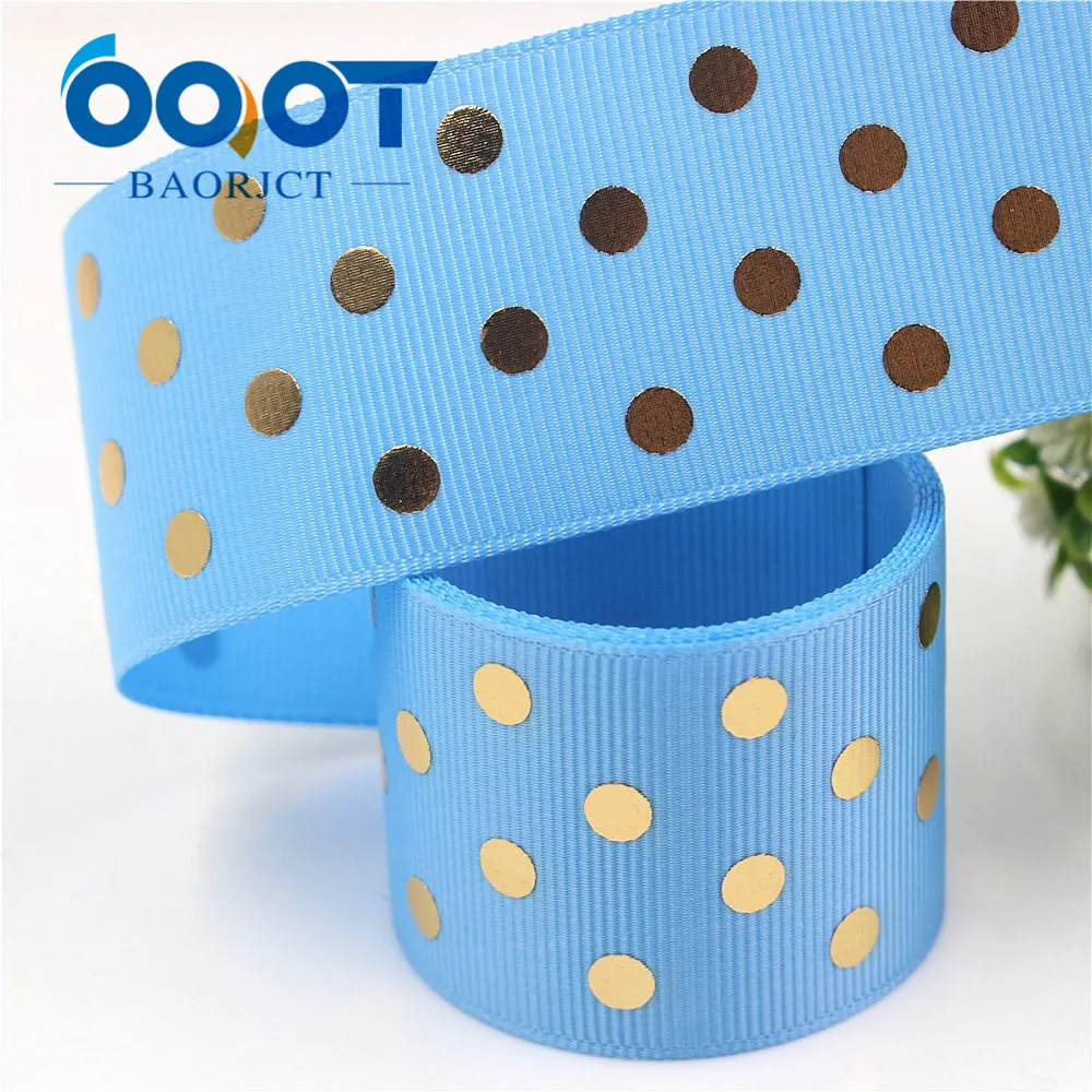 I-19518-1248 1-1/2\'\' 38mm Hot gold dots Printed grosgrain ribbon,DIY handmade jewelry accessories,wedding birthday packaging