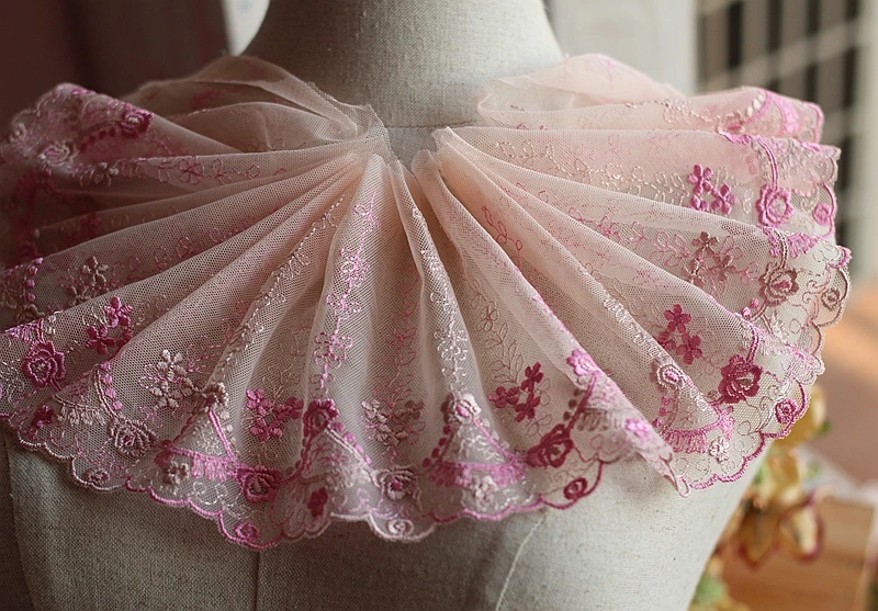 2Yards/Lot 14Cm Breed Geborduurde Tule Lace Trim Mesh Lace Trim ~ Pink ~ Mooie ~