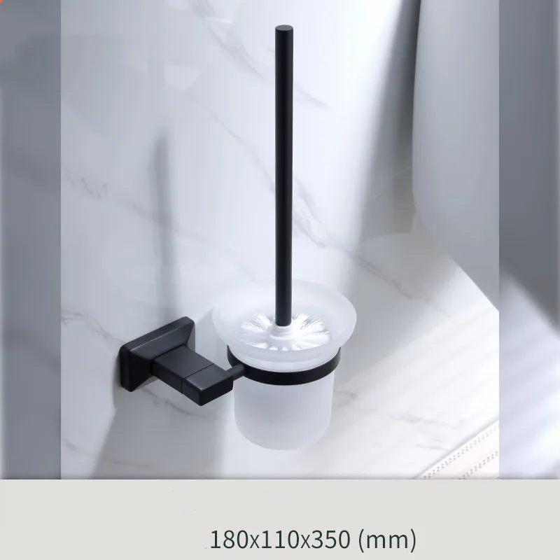 

Matte Black plated brass Toilet brush holder with glass cup High-quality Bathroom hardware accessories