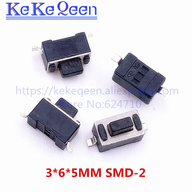 100PCS/LOT 3*6*4.3MM SMD 3*6*5mm 2pin Micro Switch White Black Button Tactile Tact Push Switch 3X6X4.3/5 MM SMD-2