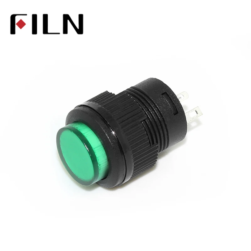 R16-503 16mm 4 pins plastic Momentary Latching 3.3VDC LED push button switch 1 Normally Open