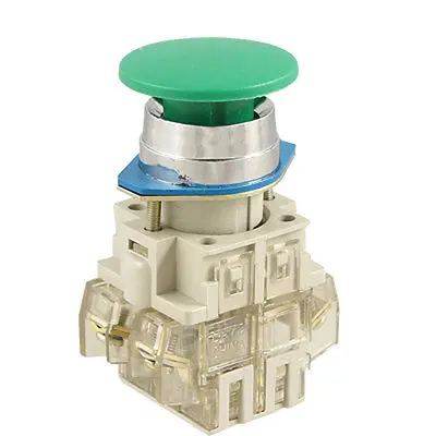 660V 10A Green Sign Momentary Mushroom Push Button Switch 22mm DPST 1 N/O 1 N/C