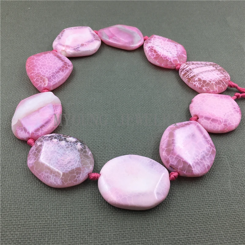 MY1131 Oval Faceted  dragon vein agates Crackle Pink Slab Slice Drilled Beads For DIY Jewelry 15.5 Inch Strand