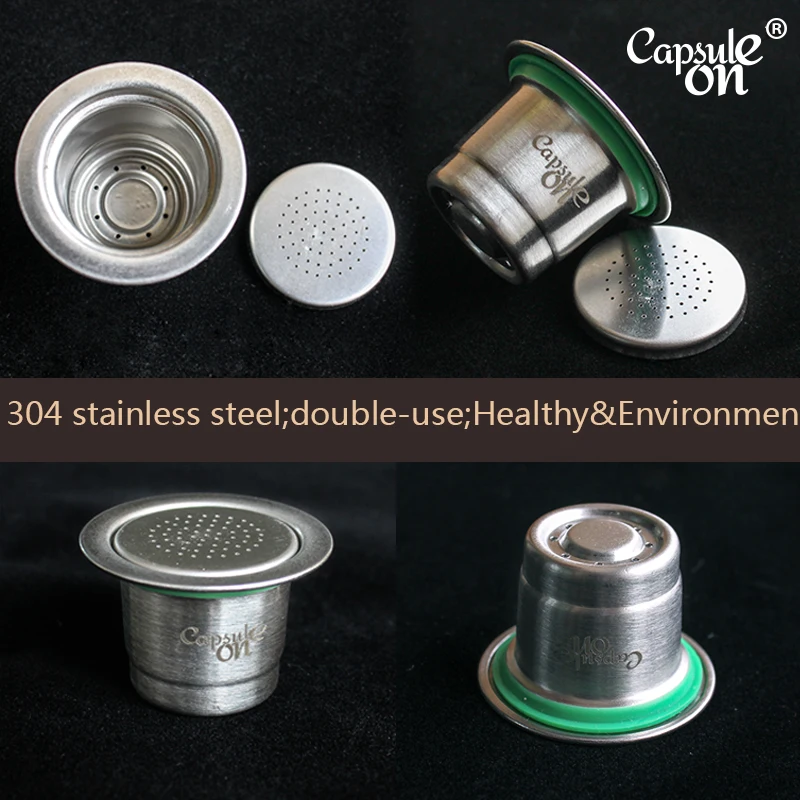 capsulone Refillable Reusable Stainless Steel Coffee Capsulas Compatible with Nespresso Machines Maker 3 Pod +120 Seals