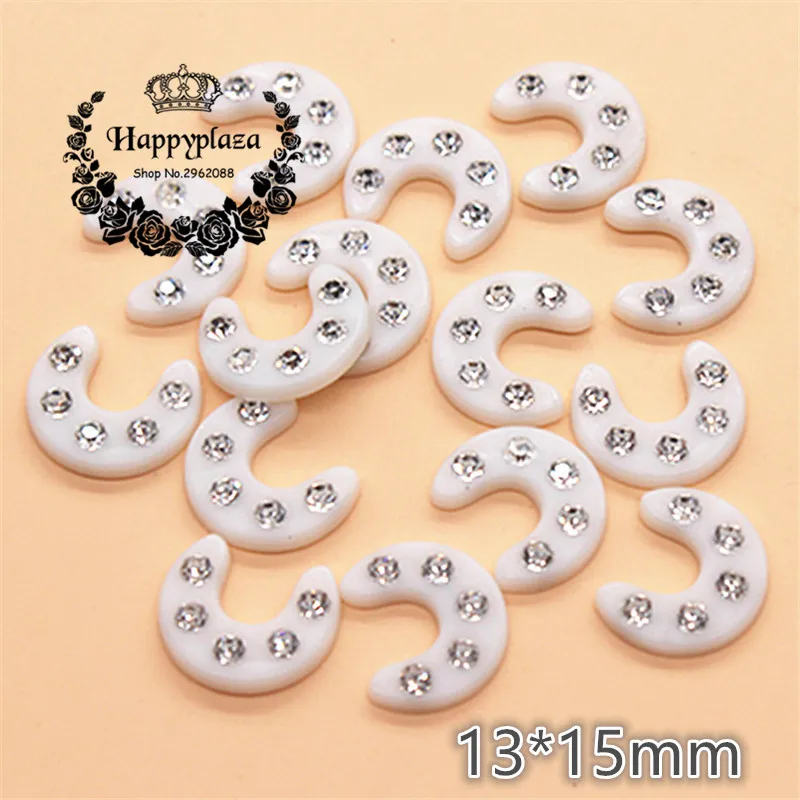 50PCS 13*15mm Clear Stone Plastic Moon Flatback Button Decoration Sewing Craft Scrapbook Accessories