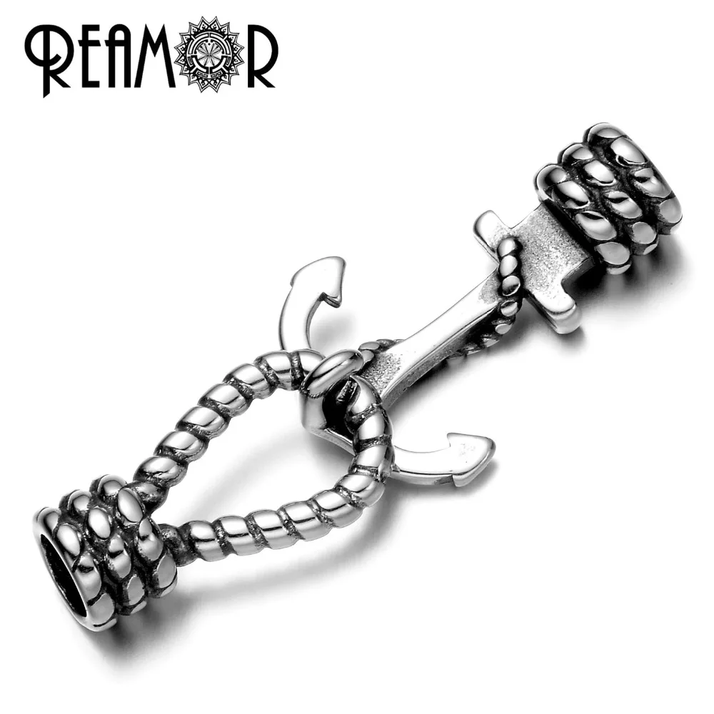 REAMOR 5mm Hole Size 316L Stainless steel Anchor Clasp Hook Connector For Round Leather Cord Men Women Bracelet Jewelry Findings