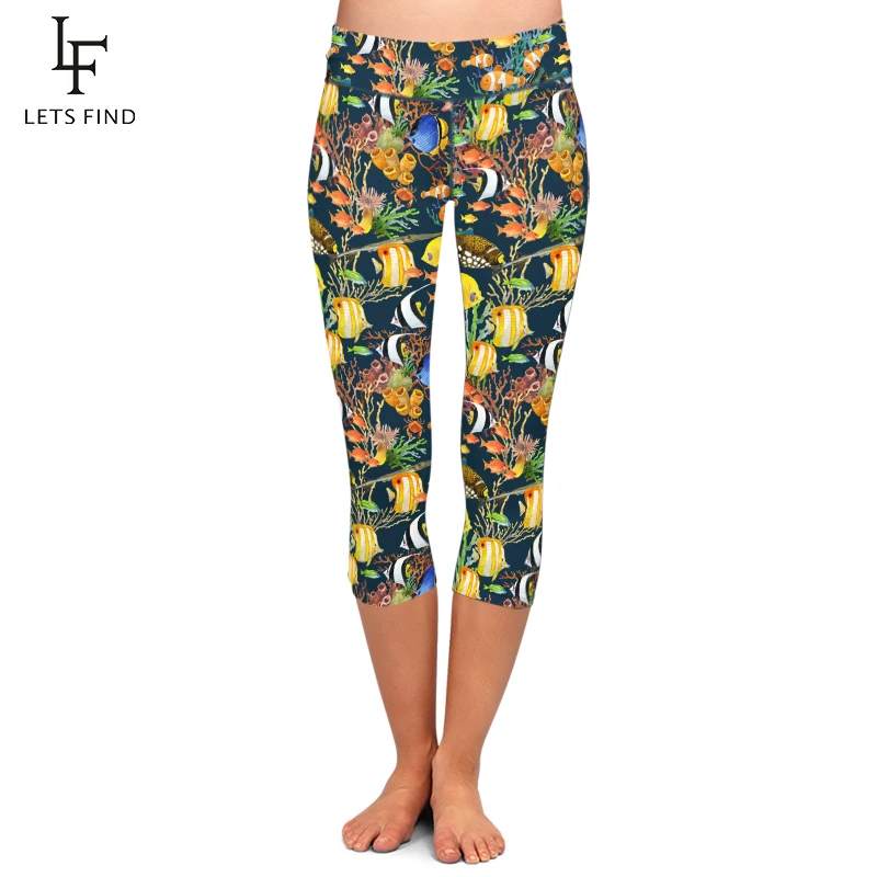 

LETSFIND Fashion Women Leggings Animal Undersea World Print Summer New Capri Leggings High Waist Elastic Pants Hot Sale