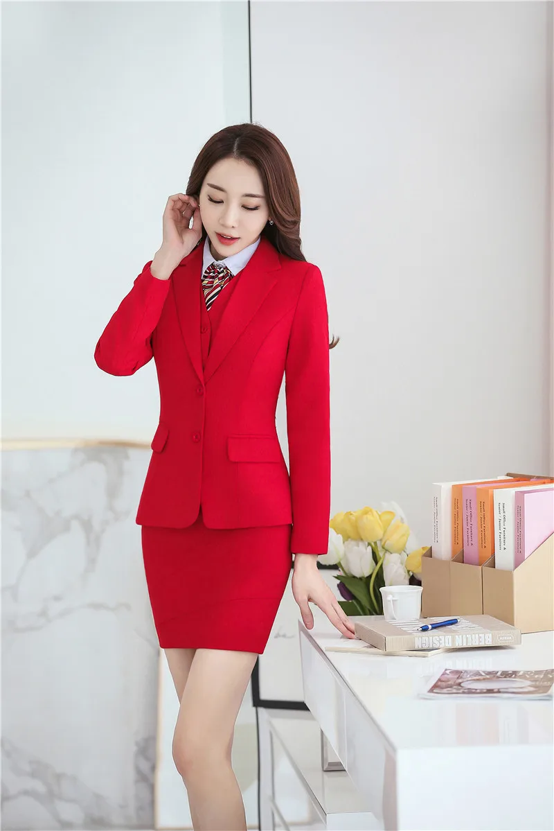 Women Business Suits Fashion Blue Ladies Blazers Jackets Sets with skirt and Blazer Coat Uniform Designs Styles Office Outfits