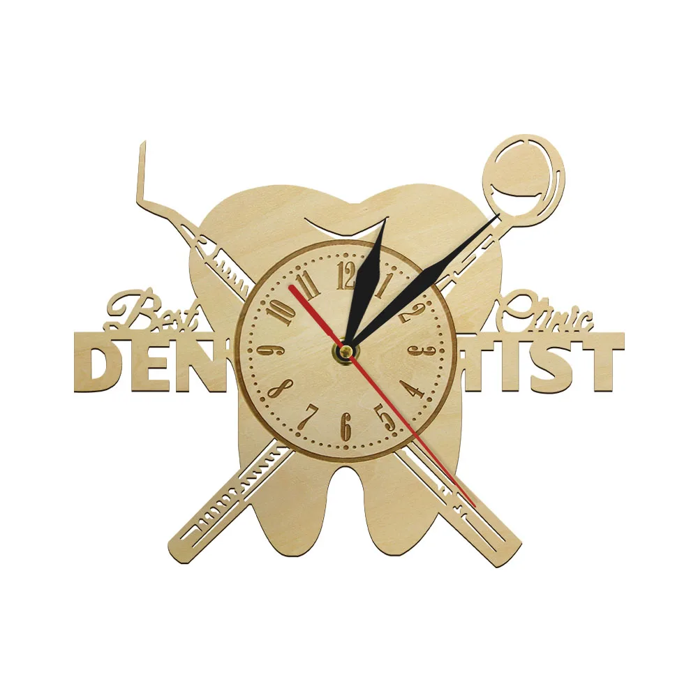 Teeth Dentist Wall 3D Retro Wood Hanging Clock Quiet Sweep Quartz Watch Thank you Dentist Reloj Pared Dentistry Dental Gag Gift