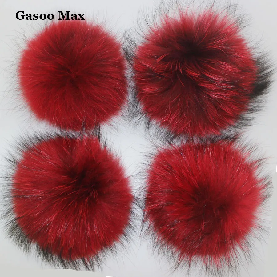 5pcs/ Lot DIY 13-15cm Large Pom Red Black White Ponpon Raccoon Fur Pompons Pom-Pom Fur Balls For Hat Cap Real Fur Pompoms