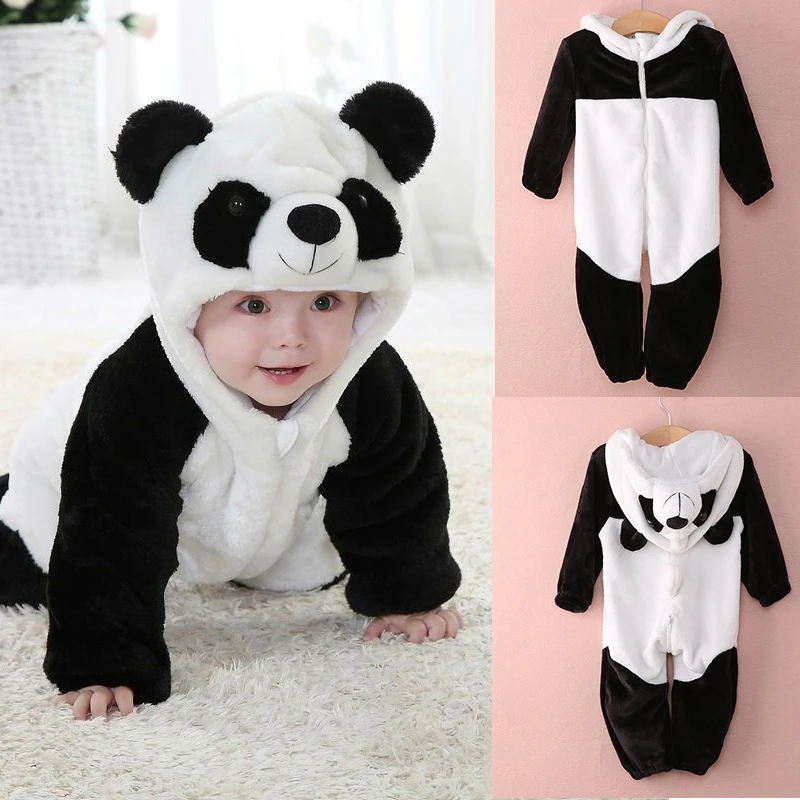 Cute Infant Newborn Baby Boys Girls Panda Rompers Long Sleeve Soft Warm Jumpsuit Kids Gifts For 0-3Y