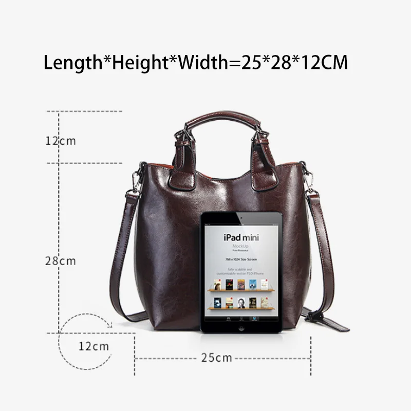 Zency 100% Genuine Leather Handbag Retro Coffee Women Casual Tote Bucket Bag Classic Black Lady Crossbody Messenger Purse Brown