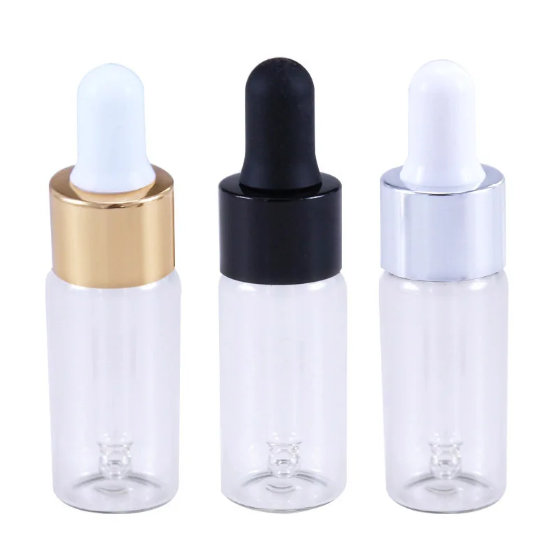 10pcs/lot 5/10/15/20ml Clear Glass Dropper Bottle With Black Lid Portable Glass Eye Dropper Aromatherapy Esstenial Oil Bottle