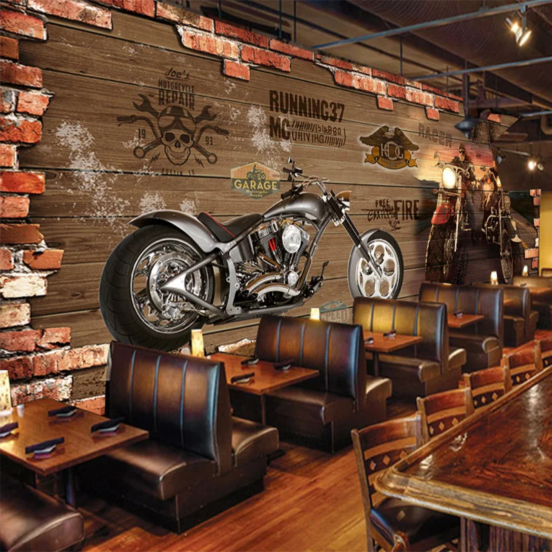 Papel tapiz De ladrillo De motocicleta Retro personalizado, decoración creativa De restaurante y cafetería, Mural en relieve 3D, Papel De pared 3 D