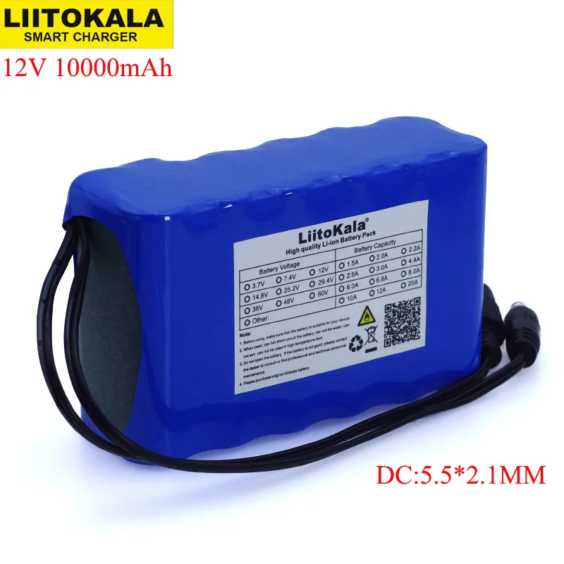 LiitoKala 12V 10Ah 18650  li-lon battery pack 10000mAh with BMS Circuit Protection Board DC 5.5*2.1mm high capacity backup power